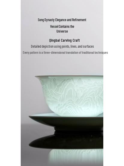 Thousand Li Rivers & Mountains Celadon Porcelain Gaiwan Tea Set for Gongfu Brewing