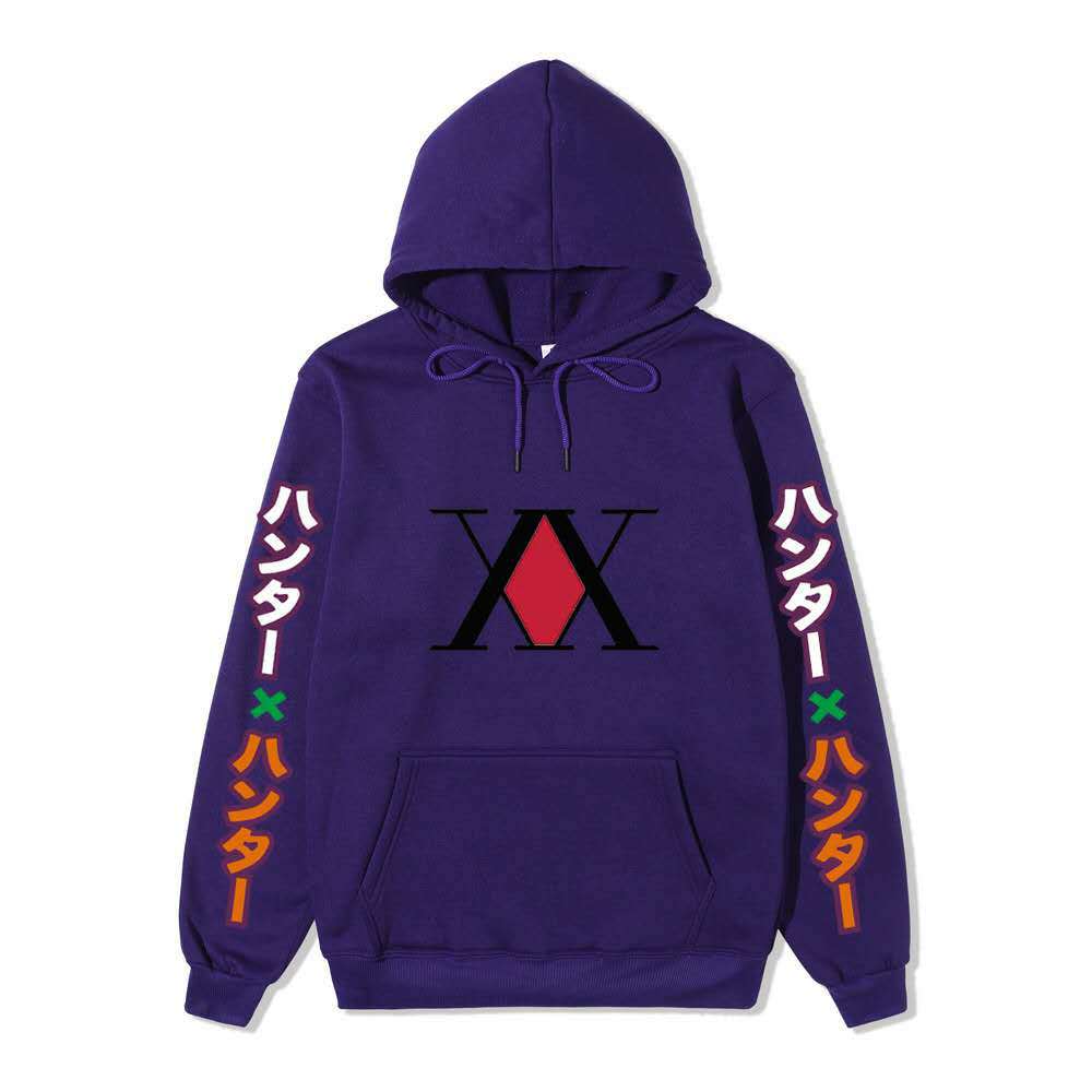 Hunter X Hunter XX Logo Hoodie Color Japanese Vertical Sleeve Print Black Anime Pullover Sweatshirt