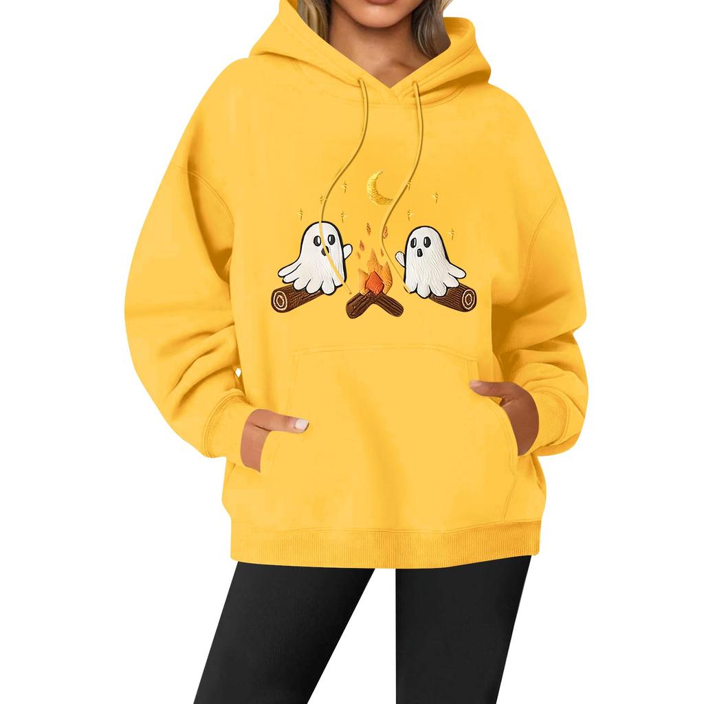 Women's Casual Fashion Solid Color Rugby Print Long Sleeve Hooded Sweatshirt Top