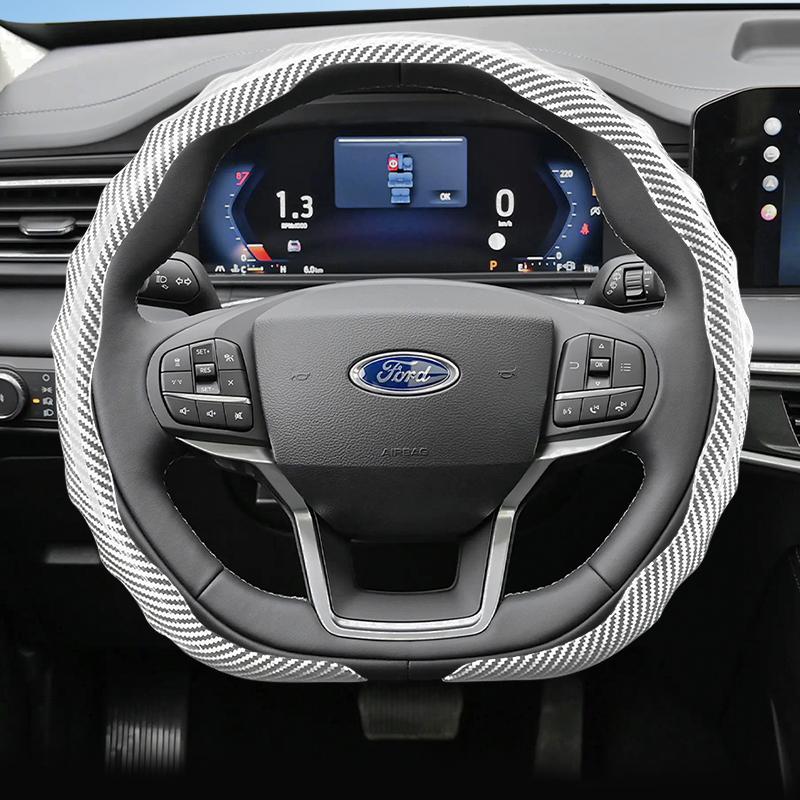 UYEG8 Suitable for Ford Carbon Fiber Texture Steering Wheel Cover with Snap-On Wave-Shaped Sport Design