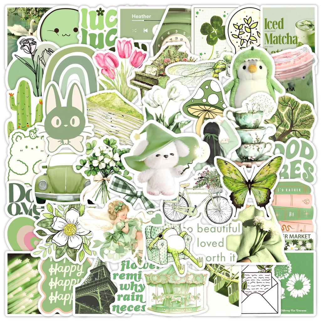 50 Pcs Ins-Style Green Girl Cute Cartoon Stickers Waterproof PVC Decorative Sticker Perfect for Notebook RecordingYourLife Store