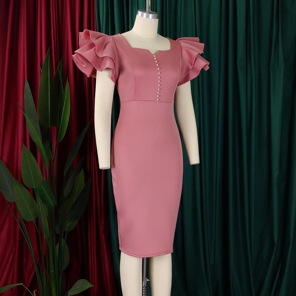 Perlenbesetztes Bodycon-Abendkleid mit Rüschenärmeln - Europäische & Amerikanische Sommermode