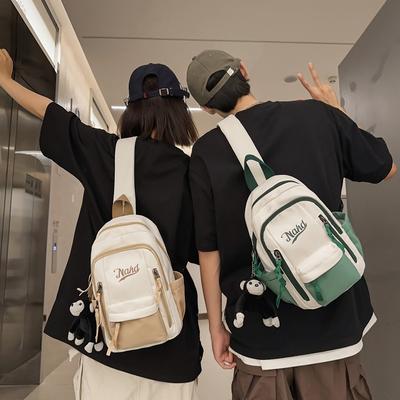Borsa a tracolla leggera da uomo, con contrasto di colore, sportiva, con lettere, da donna