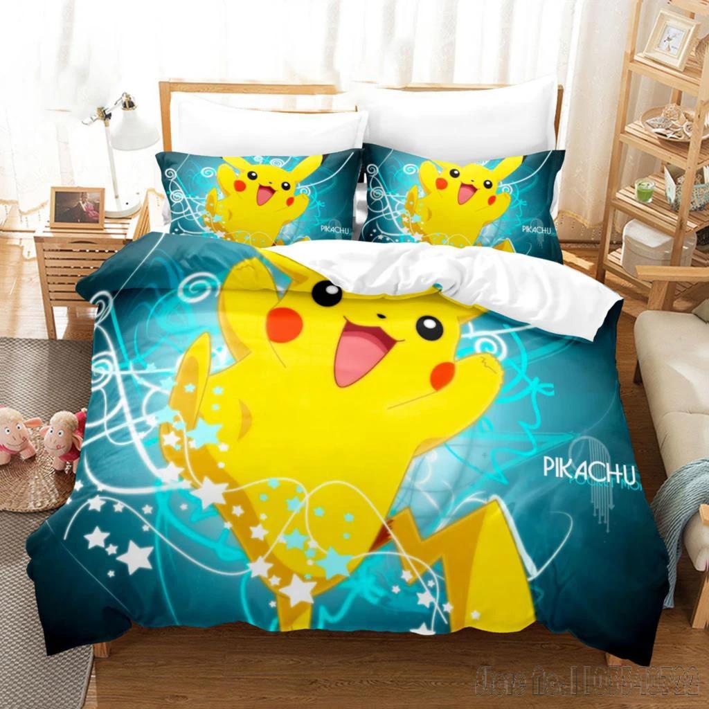 Anime Popular Pokemon Pillowcase Pikachu Bedding Set Baby Duvet Cover Sets Bedclothes Twin Single King Kids Adult Gift