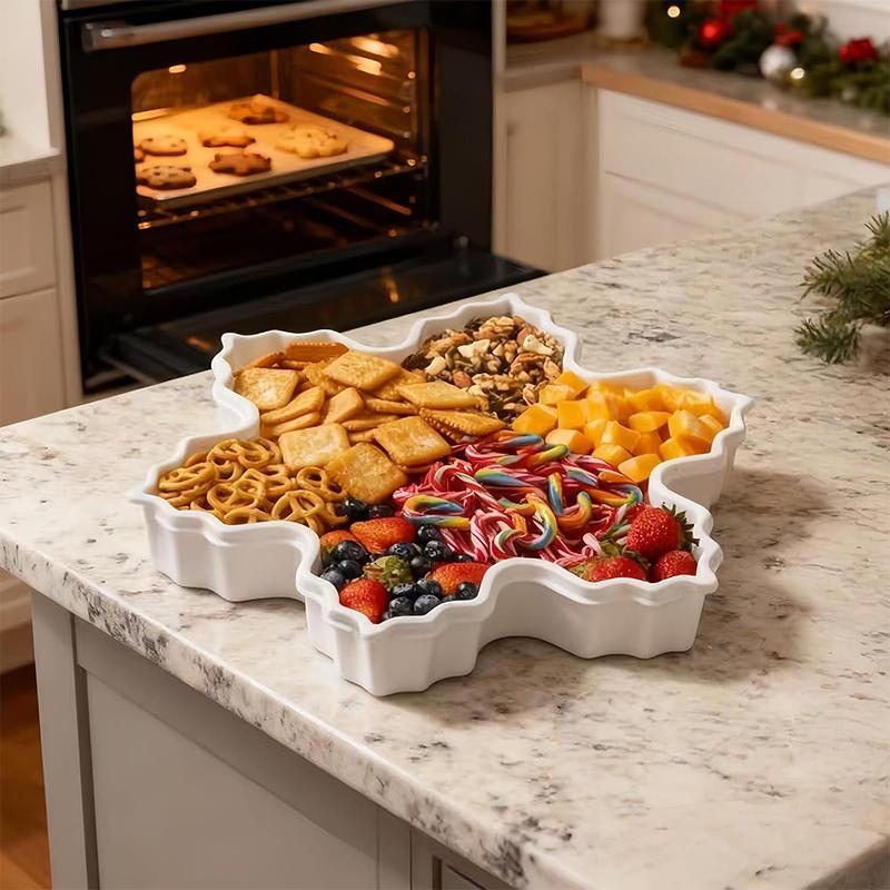 Christmas Serving Tray, Christmas Cookie Box With Lid, Cute Holiday Gingerbread Man Snowflake Tree Storage Container For Snacks