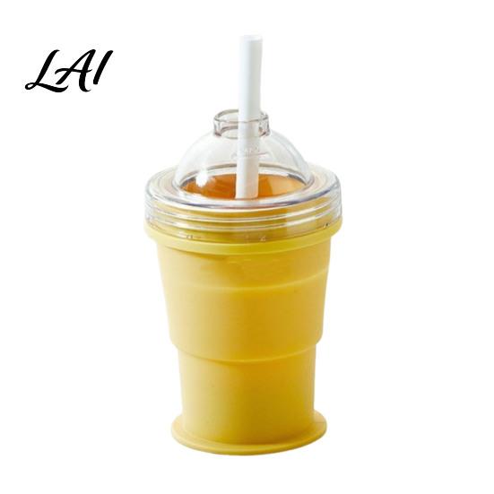 Leak-proof Ice Mold Ball Maker Cup 2-in-1 Collapsible Silicone Hockey with Straw жёлтый