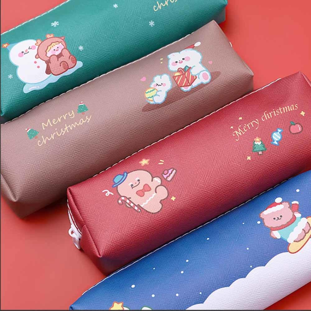 1 Piece Cute Cartoon Christmas Pencil Case Bag Key Chain Pu Large Capacity Coin Wallet Case Pouch Bag School Supplies Gift