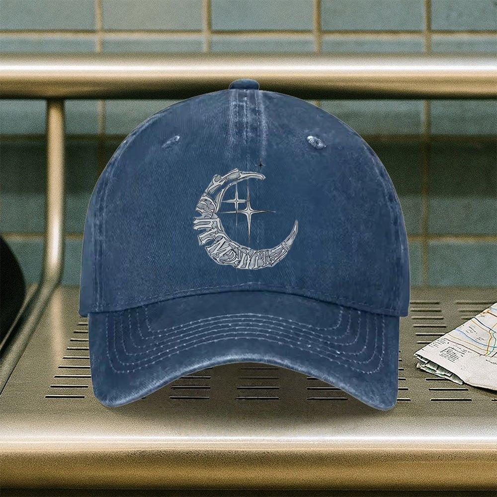 Moon Star Design Washed Baseball Cap Adjustable Cotton Denim Hat Casual