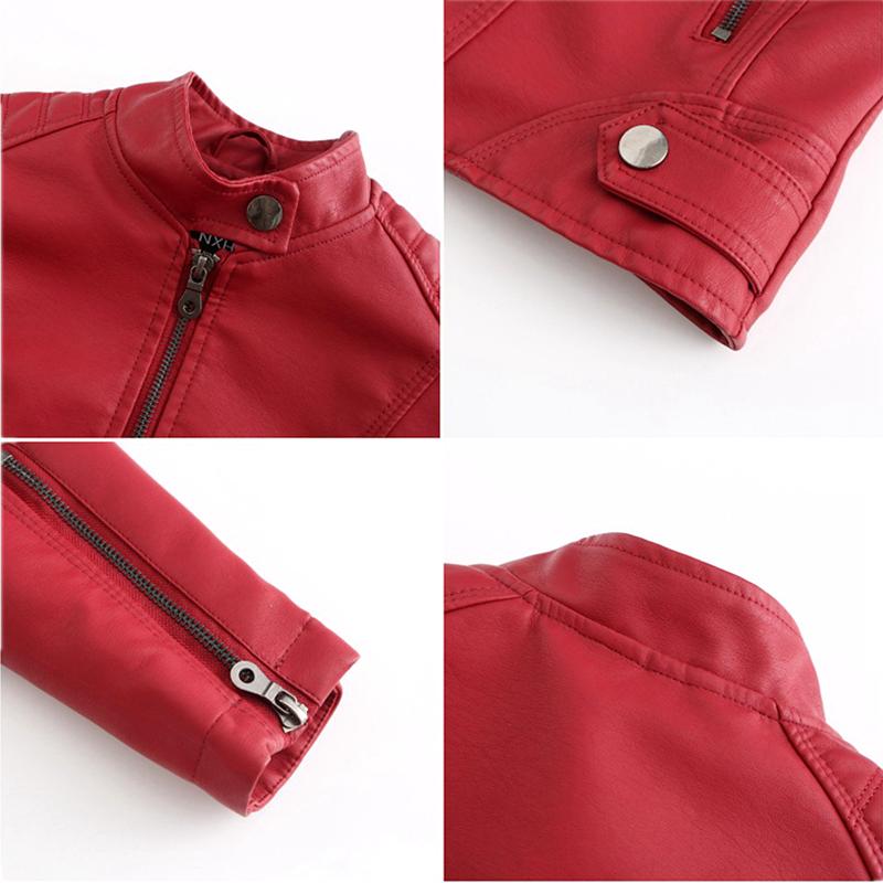 Spring / Autumn Faux Leather Jacket Women's Fashionable Trim Motorcycle Women Coat