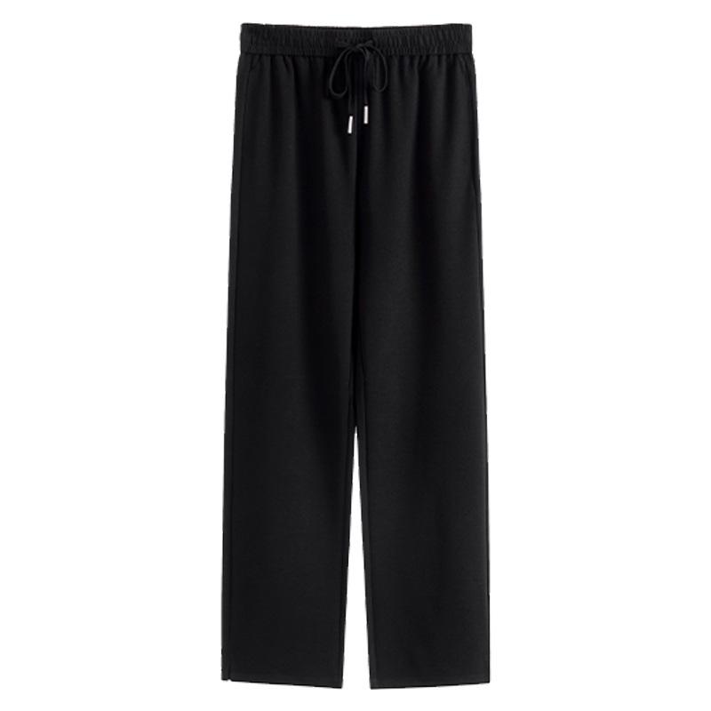 Damen Übergröße Weitbein Kordelzug Hose Herbst Drapierte Gerade Freizeithose