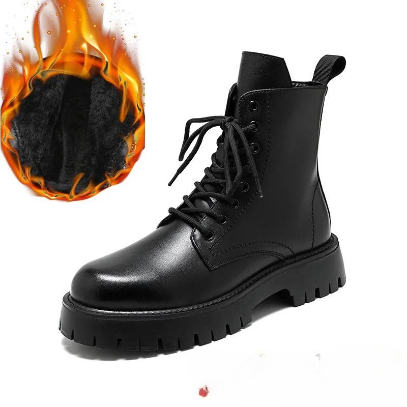 Mode Herrenstiefel Hochwertiges Lackleder High Top Stiefel Schnürstiefel Plateau Boo Plüsch Warme Winterstiefel Mode Motorrad Stiefelette