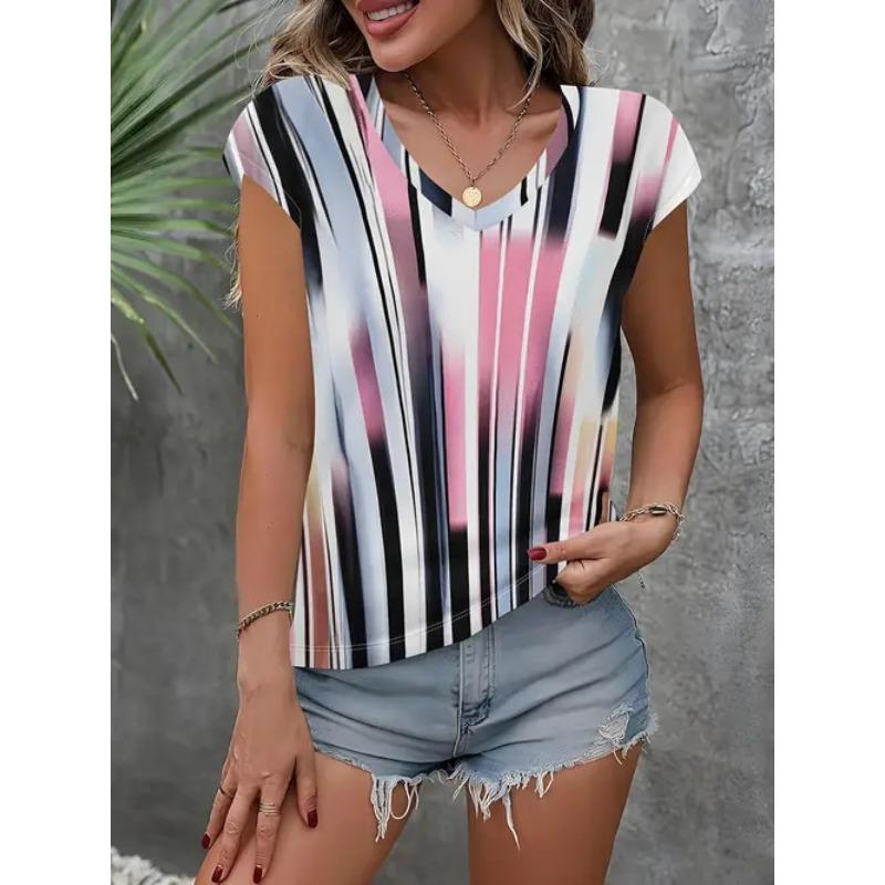 

Летняя женская рубашка в винтажном стиле с градиентом, V-образным вырезом и узкими рукавами 6xl