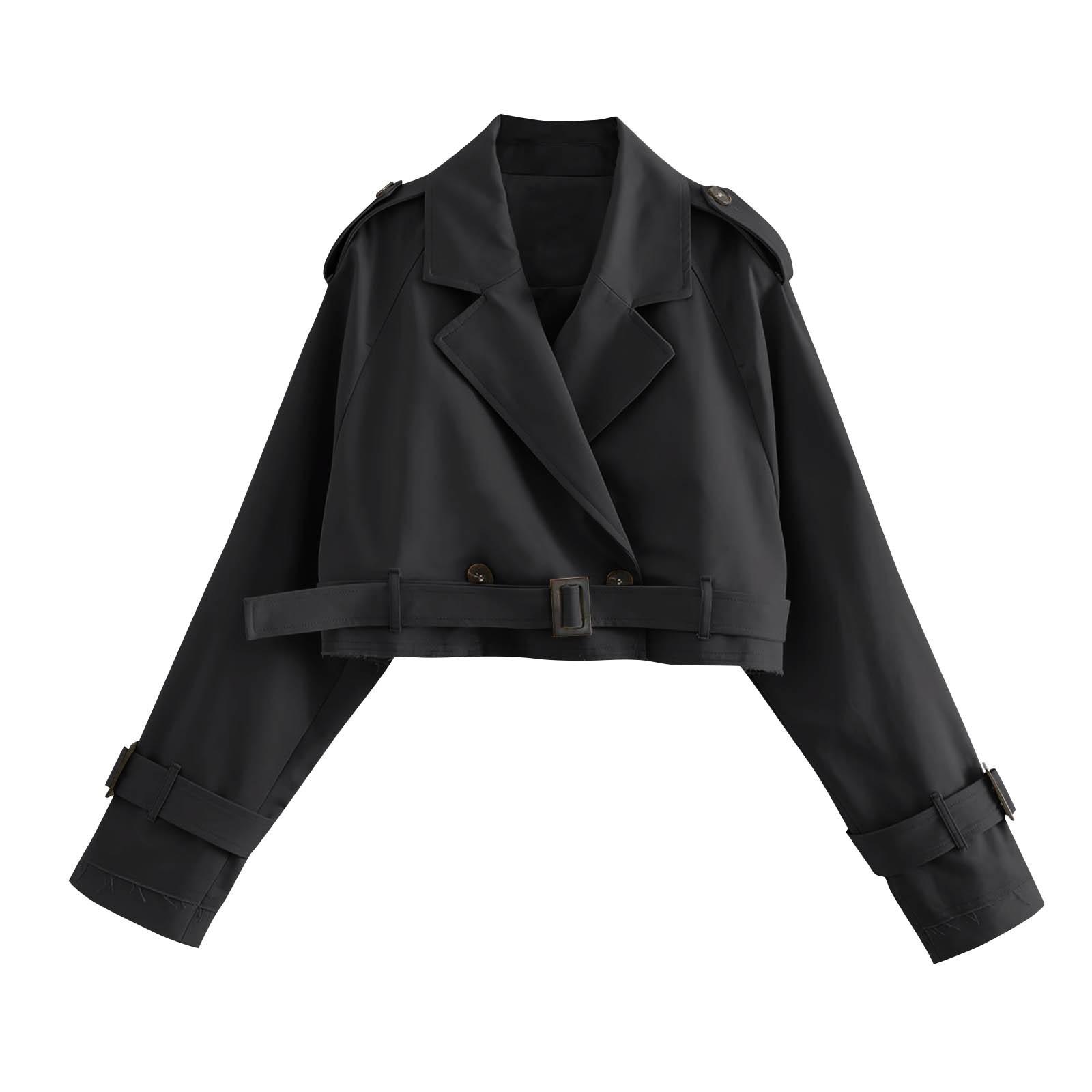 

Женская однотонная короткая ветровка с длинным рукавом на весну и осень M чёрный