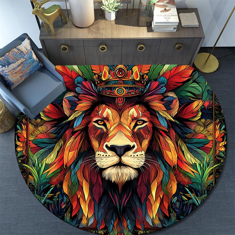 Royal Lion Round Area Rug,Carpet Rug for Living Room Bedroom Sofa Playroom Decor,Non-slip Floor Mat