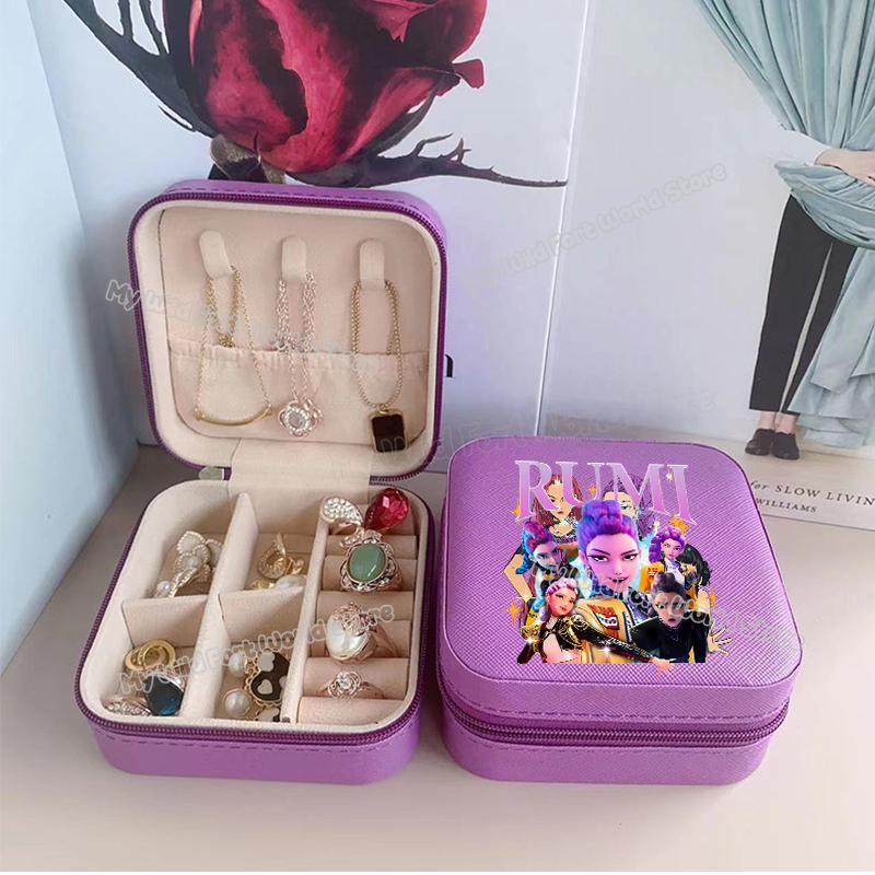 Wysokiej Jakości KPop Łowcy Demonów Pudełko na Biżuterię Organizer na Kolczyki, Naszyjniki, Pierścionki dla Kobiet Mini Organizer na Biżuterię Podróżny Pudełka Ekspozycyjne