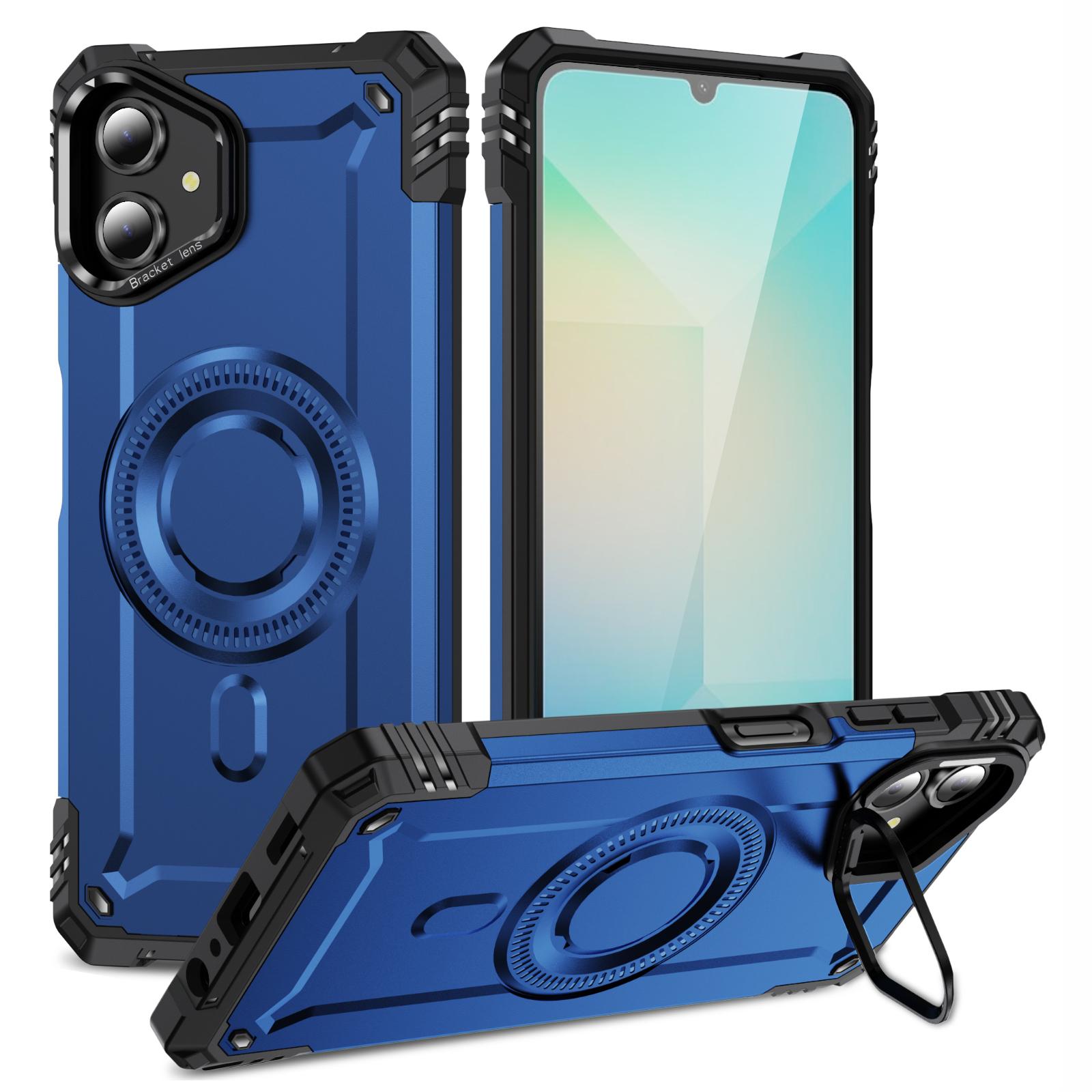 

For Samsung Galaxy A06 4G Case Compatible with MagSafe Metal Lens Frame Kickstand PC+TPU Mobile Cover Sapphire