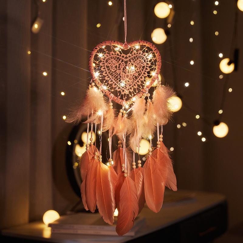 Creative Hollow Out Love Heart Feather Hanging Ornaments Nordic Dream Catcher Living Room Bedroom Decor Christmas Birthday Gift