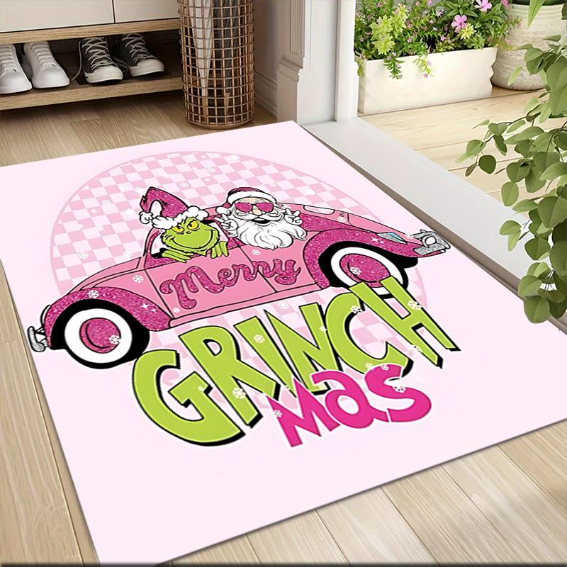Grinchmas Pink Car Carpet Rug Soft Washable Antislip Home Living Room Sofa Mats Personalized Christmas Rug