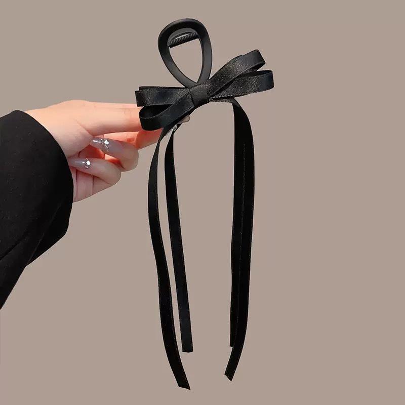 Exquisite Black Ribbon Bow Bun Clip - Ballet Style Hair Accessory