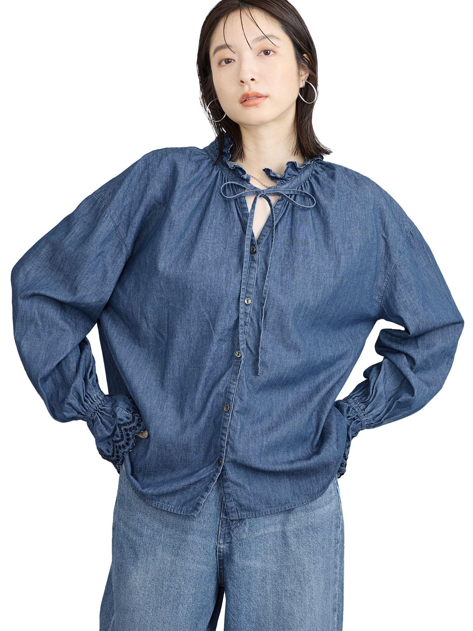 

Cohen MIYAKO TAKAYAMA 2-Way Stand Frill Blouse 76106450216 7570 COBALT(75) L