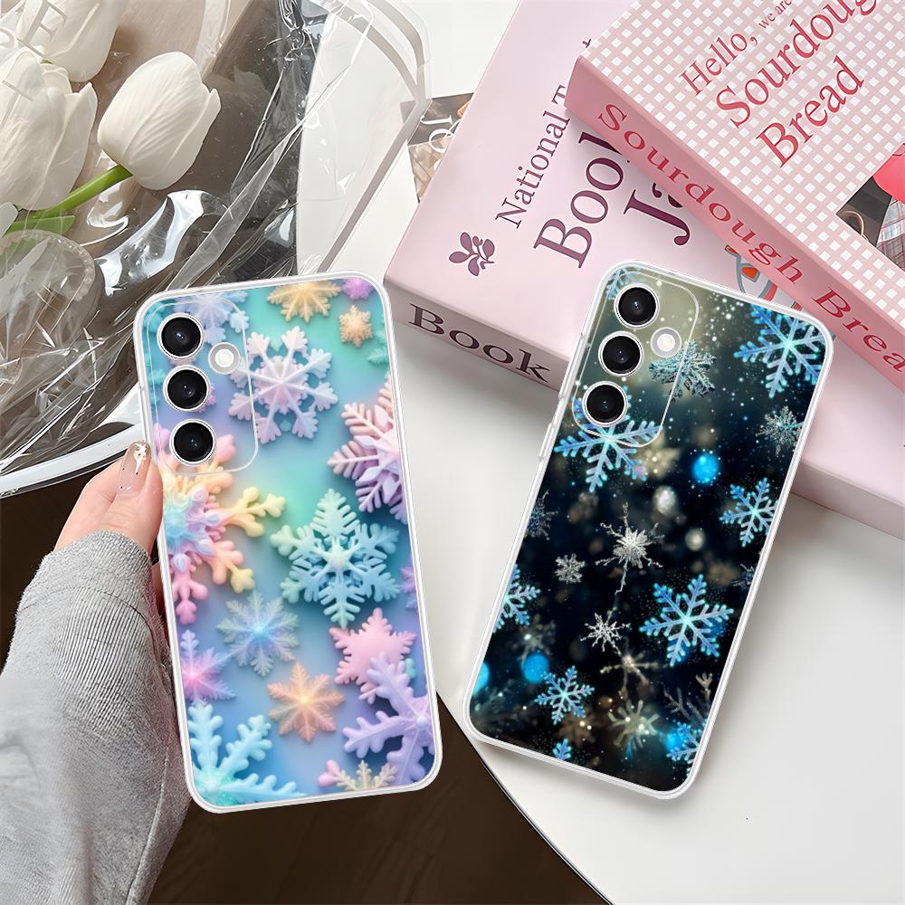 Winter Snowflake Mobile Cell Phone Case for Samsung Galaxy S25 S24 S23 S22 S21Plus FE Ultra Clear Colorful Cover Pretty Cover