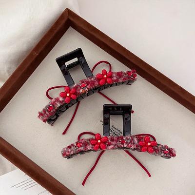 1Pcs Simple Red Flower Gripper Advanced Shark Clip 2026 New Large Hairpin Atmosphere Hair Accessories