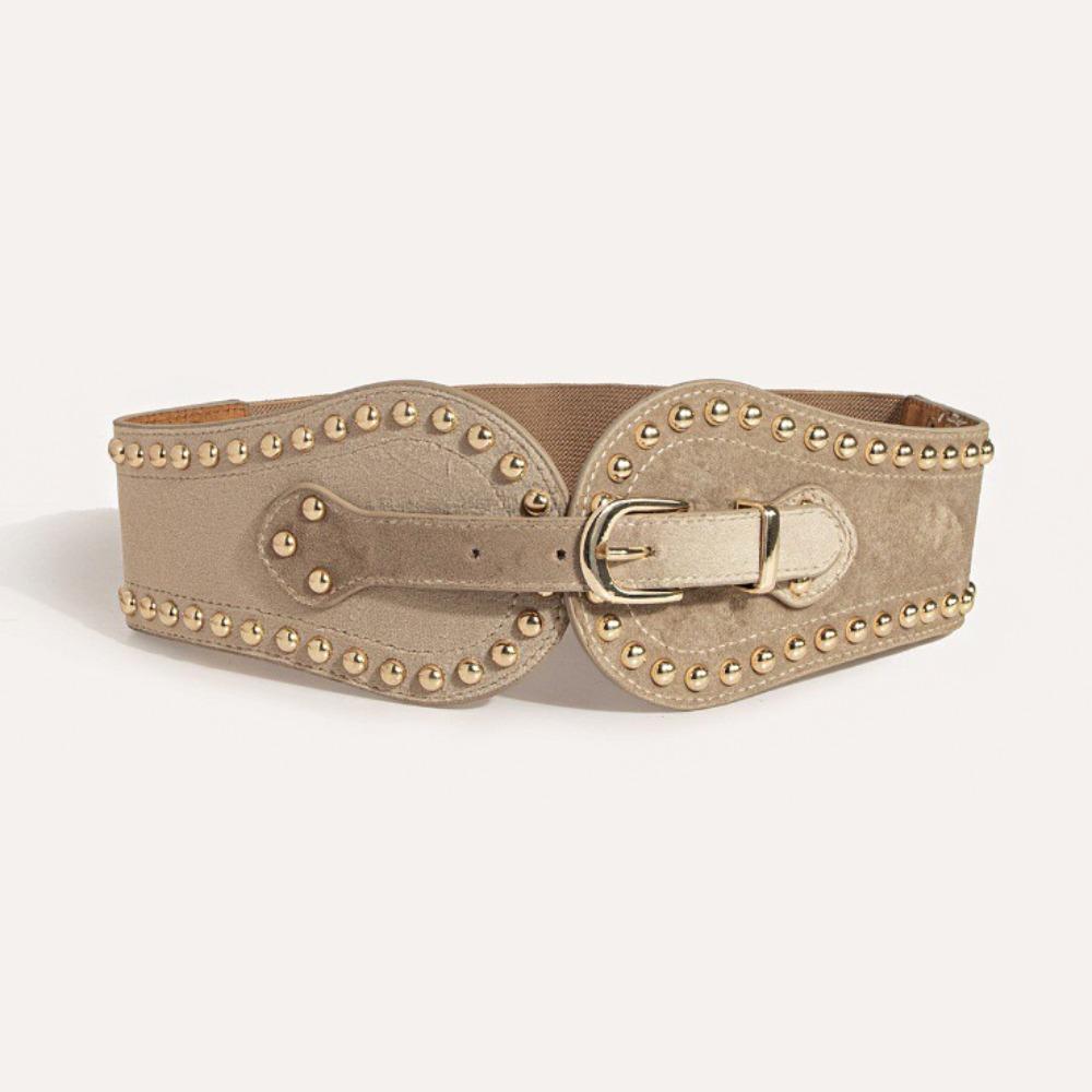 Adjustable Suede Rivet Belt PU Leather Elastic Cummerbunds Elegant Waist Seal Skirt Accessories