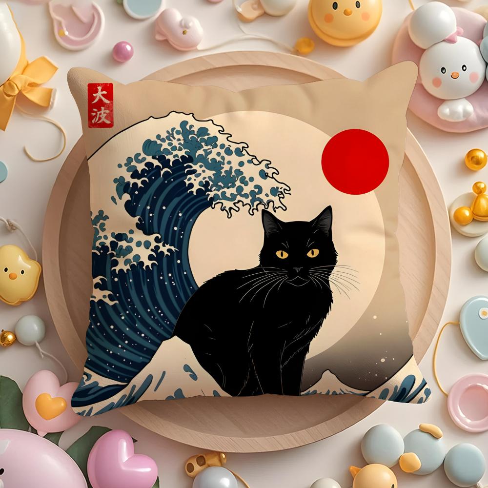 Animals The Great Wave Katsushika Hokusai Cushion Cover Plush Fabric Soft DoubleSided Printed Sofa Warm Home Gift Pillow Cover