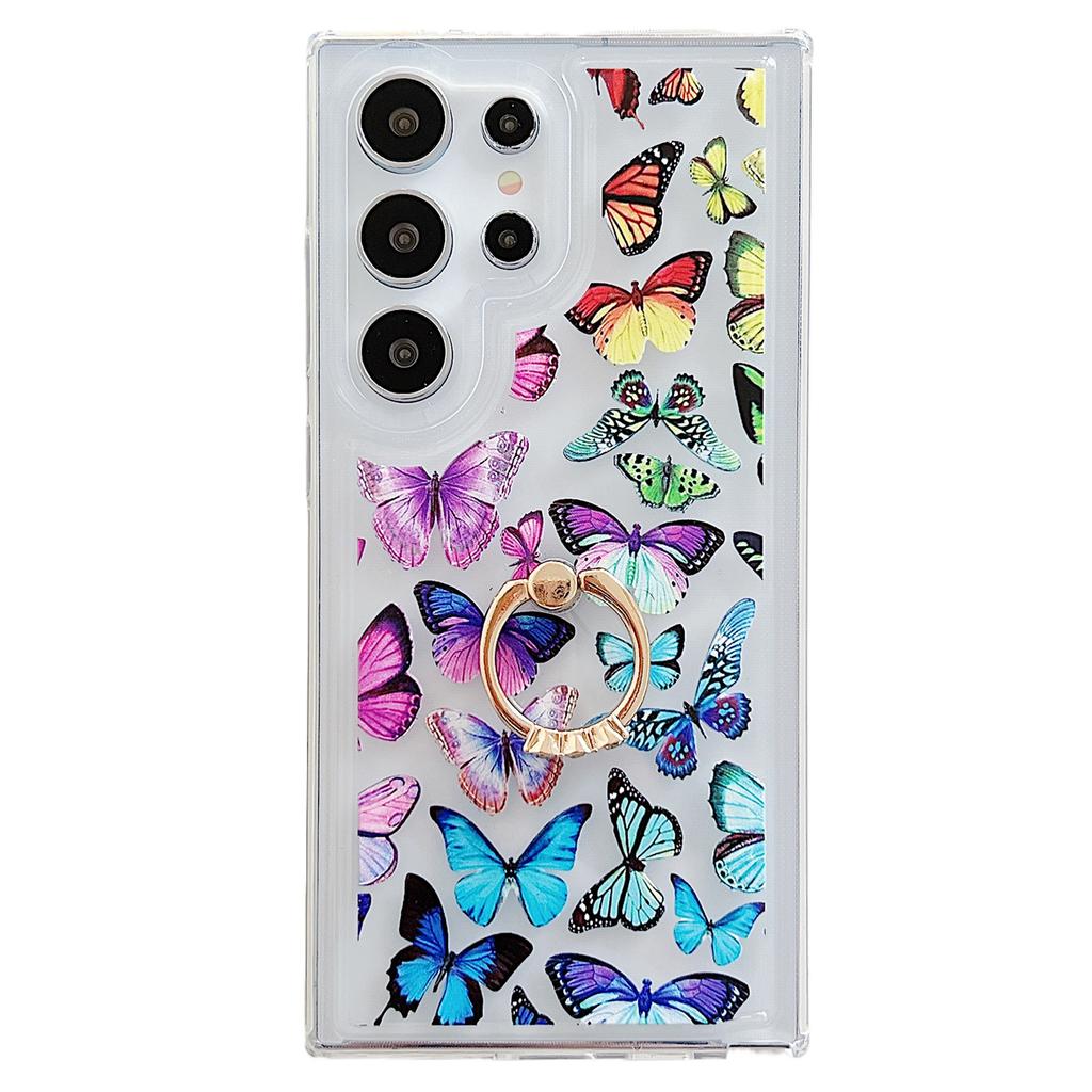 For Samsung Galaxy S23 Ultra Phone Case with Kickstand Butterfly Pattern TPU Airbag Cover