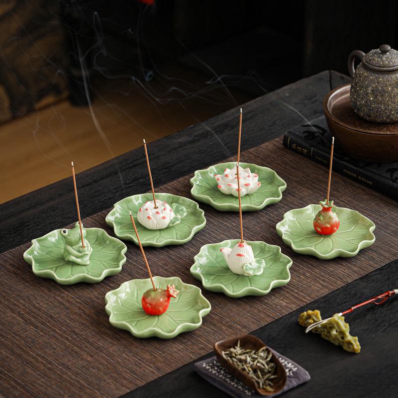 Cross-Border Lotus Ceramic Incense Holder – New Color, Handmade Sandalwood Tea Table Ornament