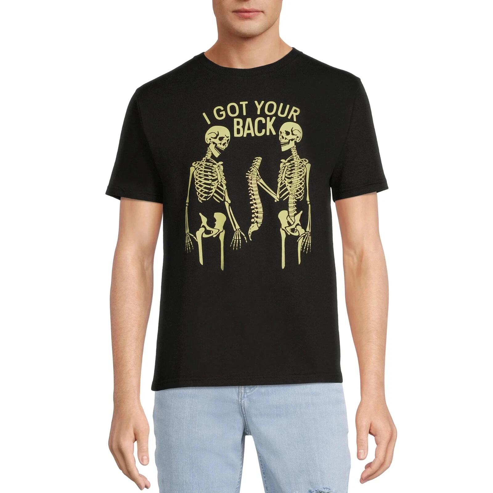 Men s I Got Your Back Black Halloween Short Sleeve T-Shirt Sz M Grow in Dark L