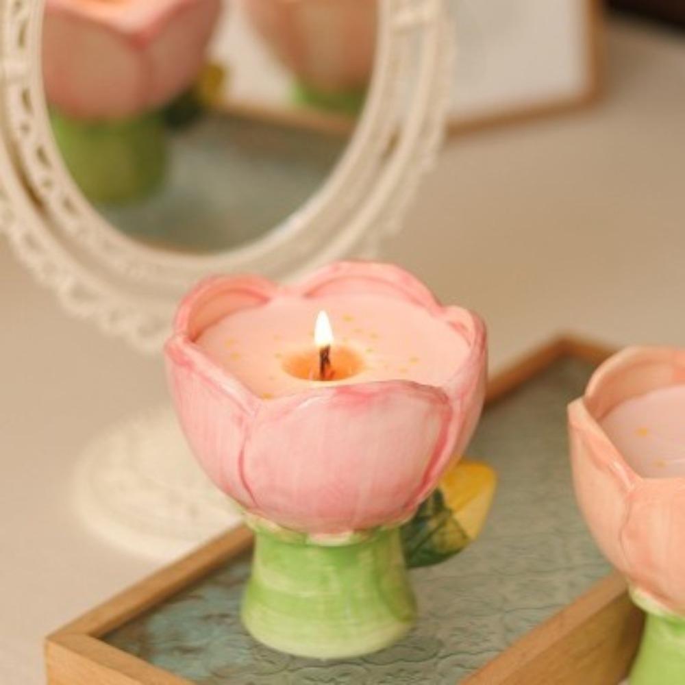 Nordic Style Tulip Ceramic Coffee Cup Paintings Scented Candle Container Breakfast Mug  DessertGift