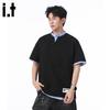 CHOCOOLATEit Men's Faux Two-Piece Shirt Collar Polo T-Shirt