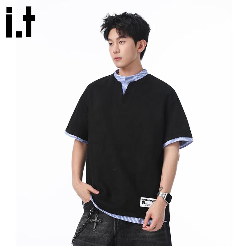 CHOCOOLATEit Men's Faux Two-Piece Shirt Collar Polo T-Shirt