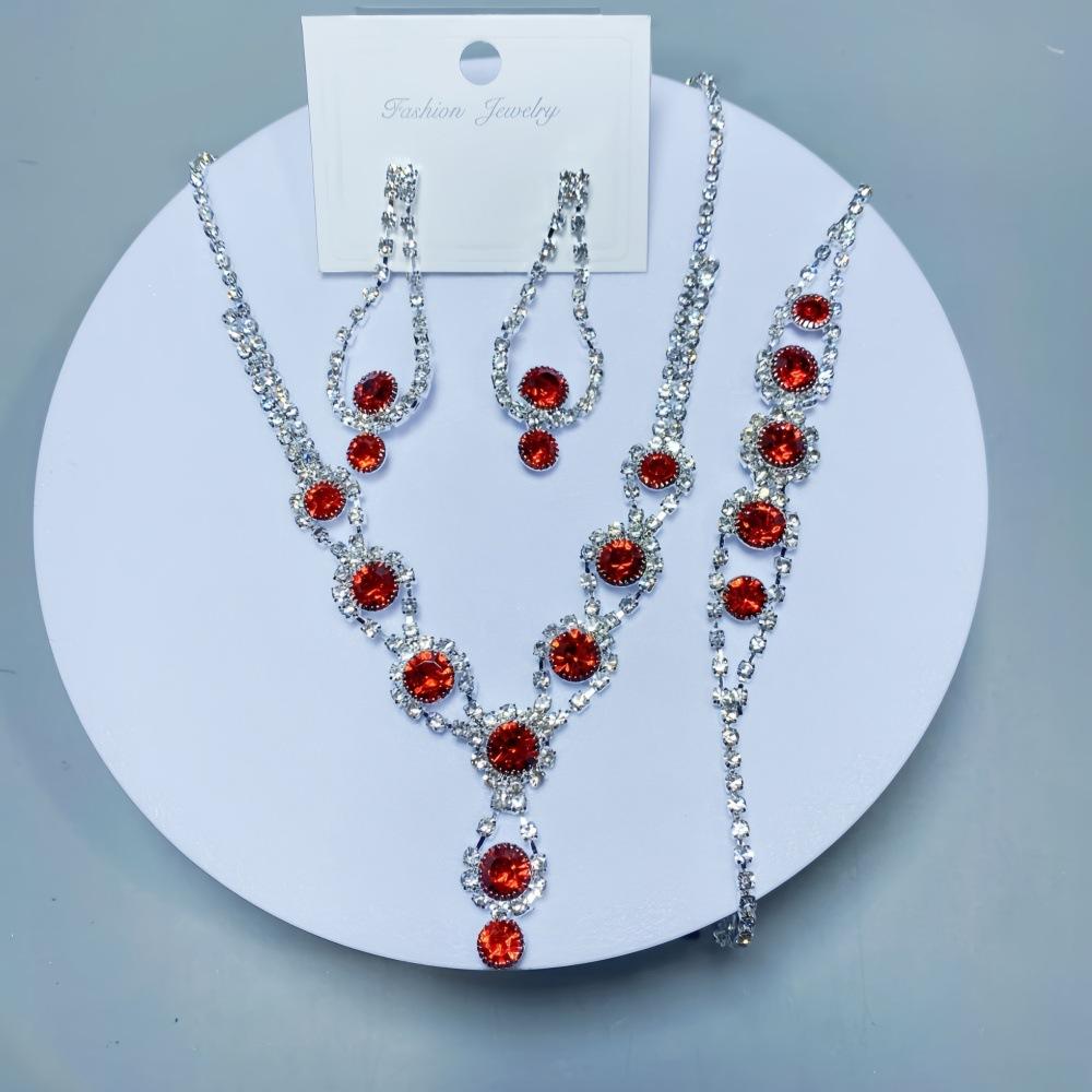Элегантное свадебное ожерелье, серьги, браслет, три комплекта, простая трендовая цепочка-коготь, комплект ювелирных изделий для женщин красный