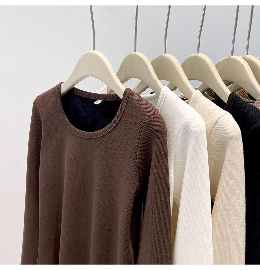 Women's European Style Velvet-Lined Long Sleeve Slimming T-Shirt for Autumn/Winter