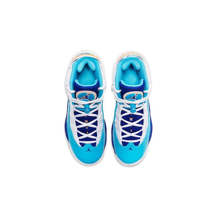 Jordan Air  6 Rings Synthetic Leather TPU Trendy Sports High-Top Kids Basketball Shoes Kids sneaker White Blue 323399-105