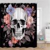 Floral Skull Shower Curtain Red Rose Flowers Skeleton Horror Halloween Bath Curtains Polyester Home Bathroom Decor with Hooks