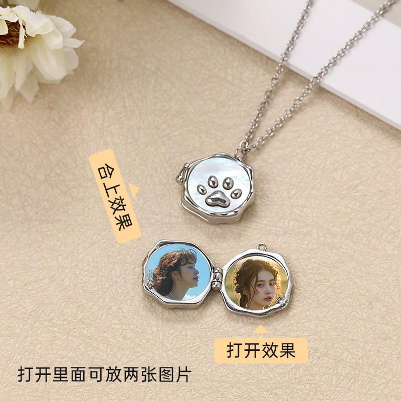 Custom Photo Pendant Necklace With Cat Paw Shape Resin Charm Stainless Steel Chain Women Men