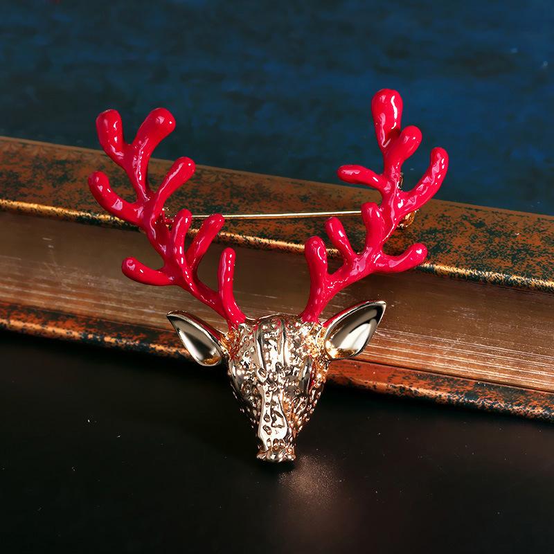 Enamel Painted Elk Antlers Brooch - European American Christmas Gift