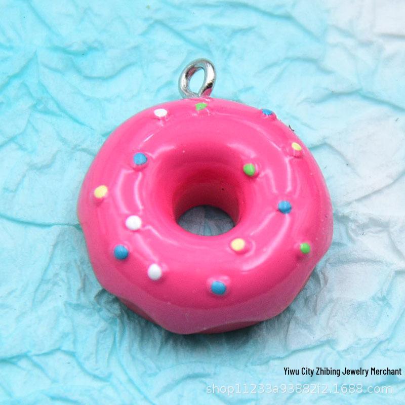 Two-Color Strawberry Donut Resin Keychain Pendant