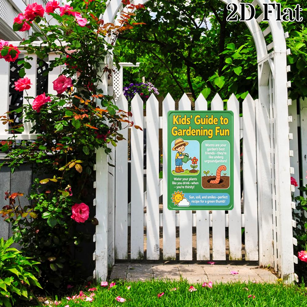 Funny Kids Garden Guide Outdoor Poster Metal Tin Sign Kids Guide To Gardening Fun Metal Signs for Backyard Gardening Wall Decor 20x30cm（7.8x11.8inch）