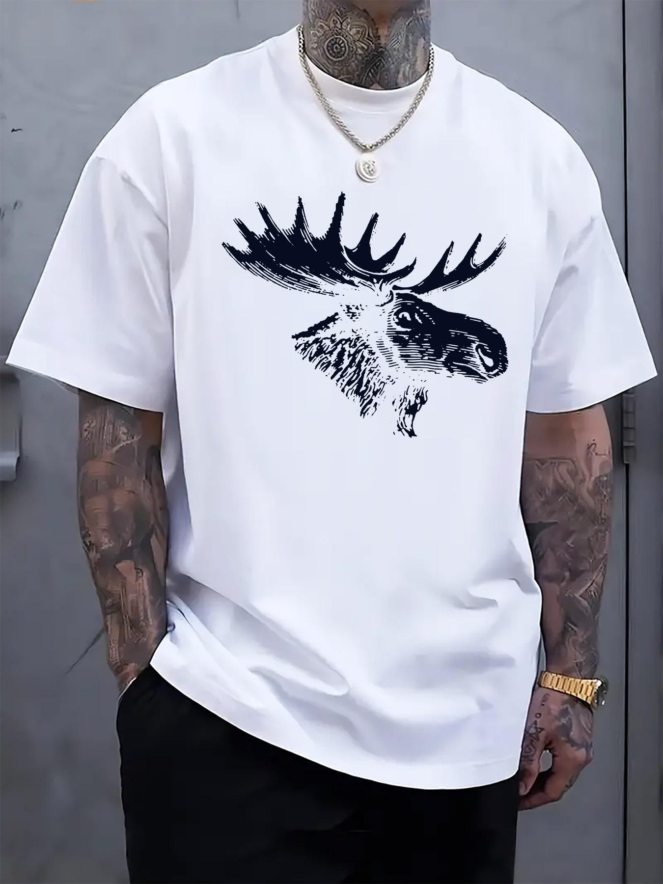 Casual Moose Head Art Print T-shirt S