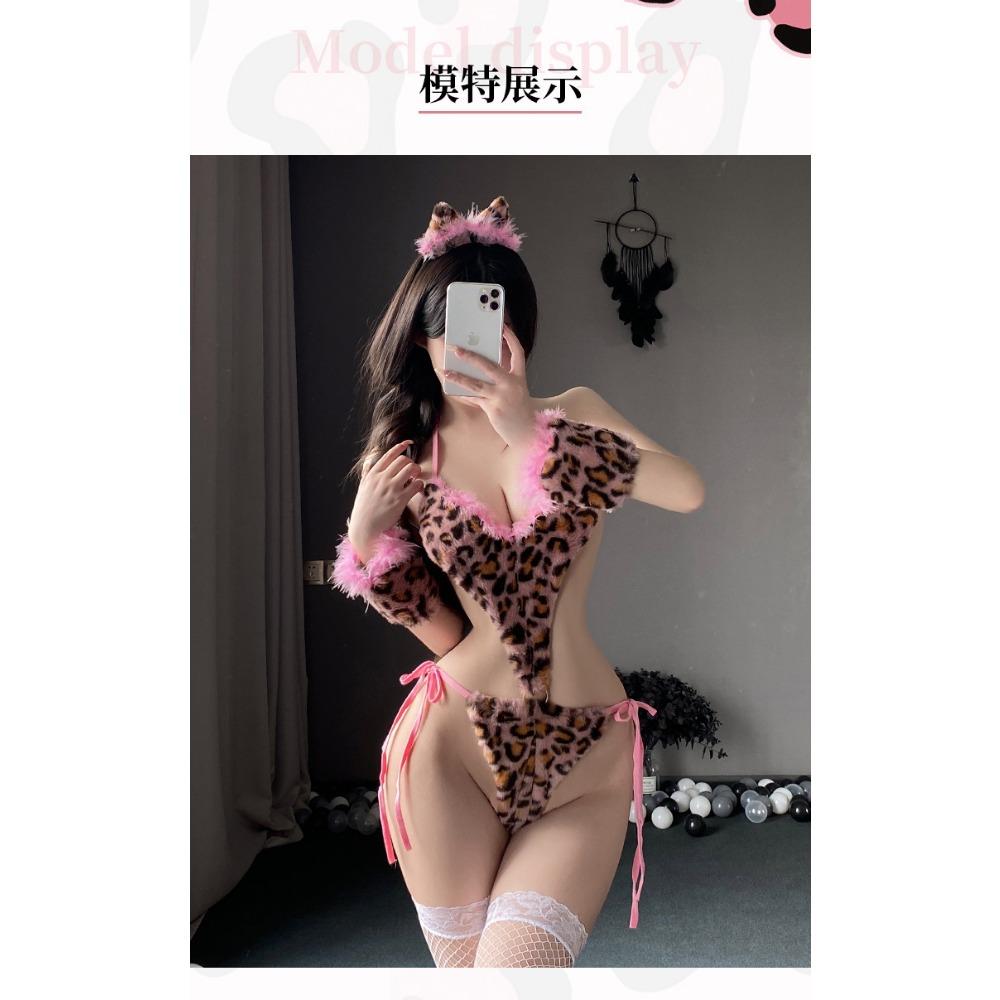 Night Crisp New Sexy Underwear Sexy Temptation Cute Soft Cute Leopard Hair Cosplay Cute Little Pink Leopard Uniform Suit