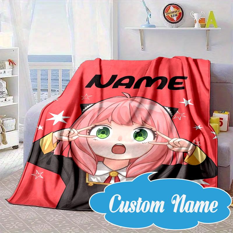 Custom Name Anya Sweet Fan Family Blanket Bed Sofa Blanket Flannel Blanket for Camping, Hiking, Picnic Essentials,gift for Fan Family