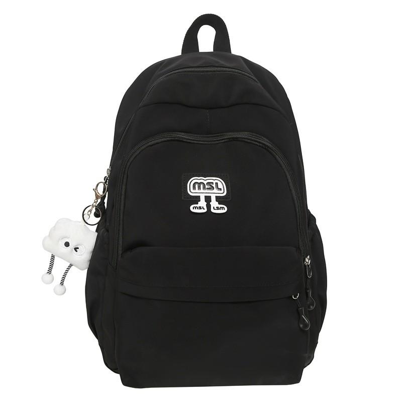 Solid Color Letter Decoration Student Backpack With Plush Pendant For School Use
