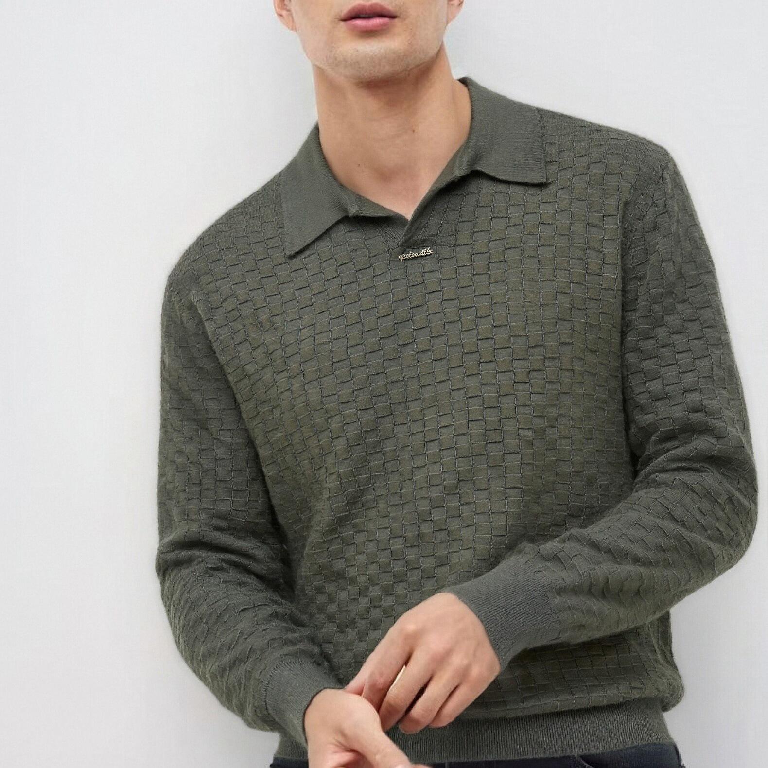 

Men s Autumn-Winter Polo Collar Casual Long Sleeve Sweater Knitwear L (120-140 jin) зеленого кольору хакі
