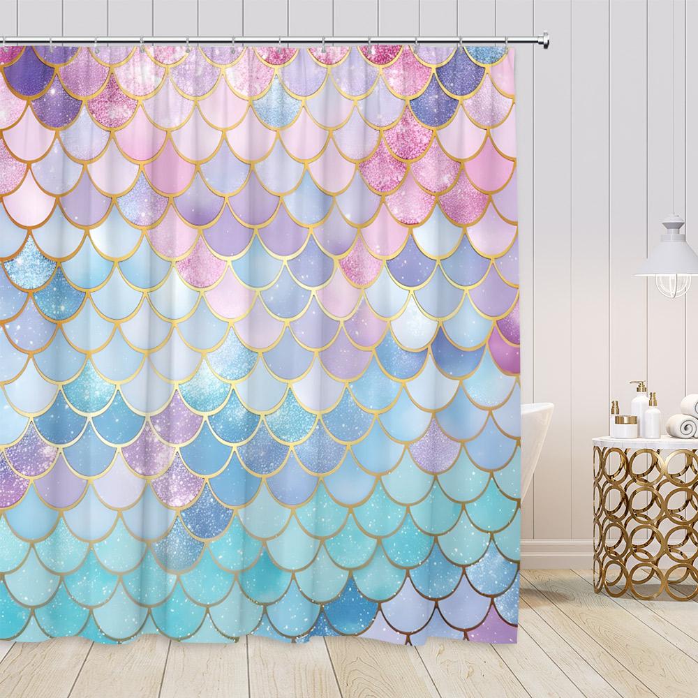 

Mermaid Scale Shower Curtain Cartoon Mermaids Kids Bathroom Decoration Sparkling (No Sequin) Polyester Bath Curtain With Hooks W60H190(CM)-1 Pcs