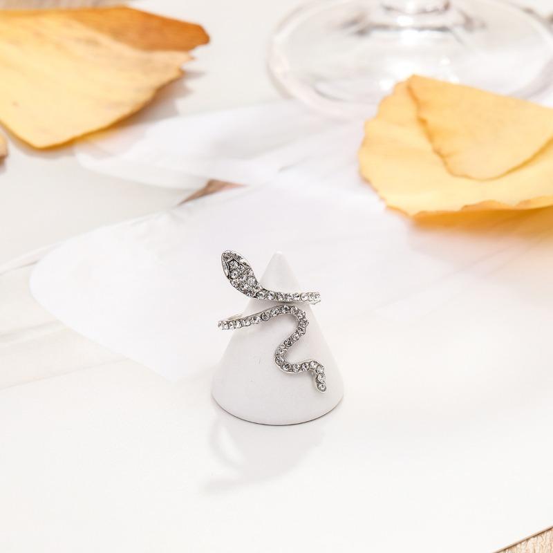 Silver Color Snake Ring Fashion Women Shinning Zircon Open Adjustable Animal Rings Girls Daily Party Jewelry Accessories Gifts