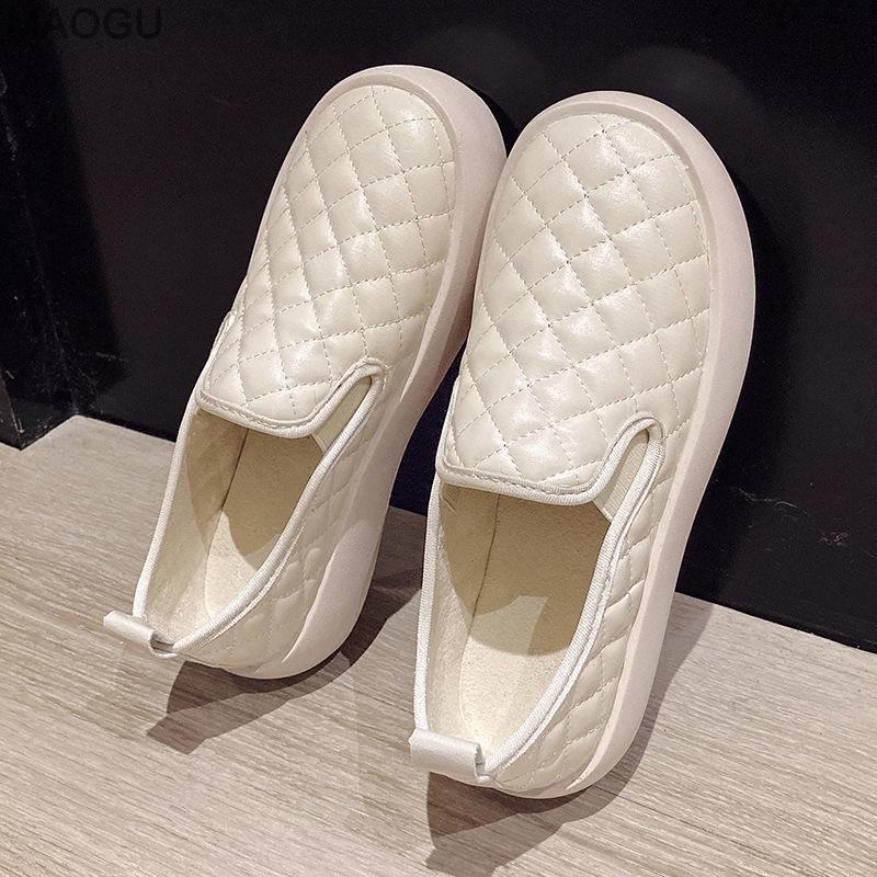 Quilted Short Plush Platform Loafers Warm Winter Shoes Thick Sole Casual Women's Shoes Autumn Comfortable Slip-On Flats Size 35